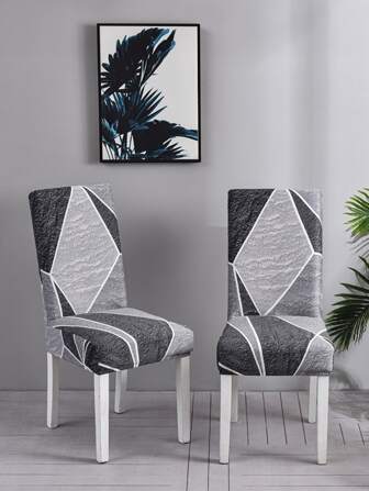 1/4/6pcs Geometric Pattern Stretch Dining Chair Covers, Printed Slipcovers Suitable For Home Decor, Hotel, Restaurant And Party Decoration