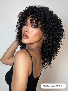 Peluca sintética afro corto rizado con tupe - Negro - Ver 4