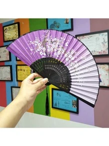 竹子可折疊中式手持扇,古風,禮品女性用學生,扇支撐架包括 - 彩色 - 查看 2