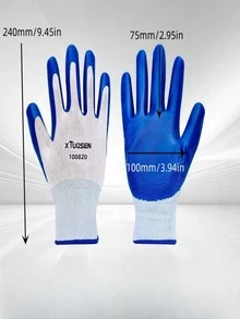 1 par , de seguridad trabajar Guantes nitrilo saburral , inconsútil suave poliéster forro Guante , mano de obra protección Guantes - Azul - Ver 6