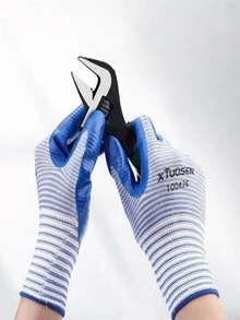 1 par , de seguridad trabajar Guantes nitrilo saburral , inconsútil suave poliéster forro Guante , mano de obra protección Guantes - Azul - Ver 5