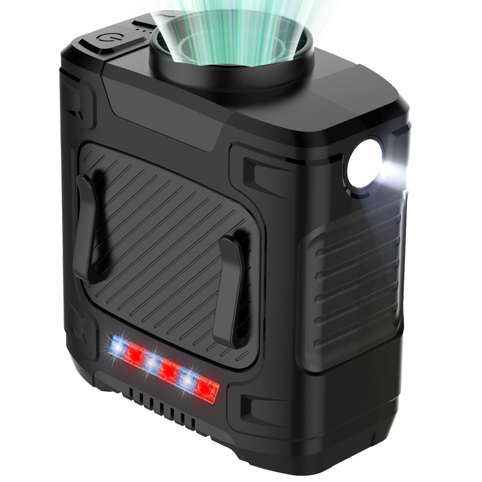 Mini Portable Waist Fan, Clip on Belt Fan with Tactical Flashlight and SOS Signal, Rechargeable Personal Shirt Fan Clip for Camping, Hiking, Outdoor Working