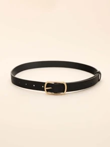 1條黑色pu材質腰帶,搭配橢圓形金色扣頭,適合休閒穿著 - 黑色 - 查看 3