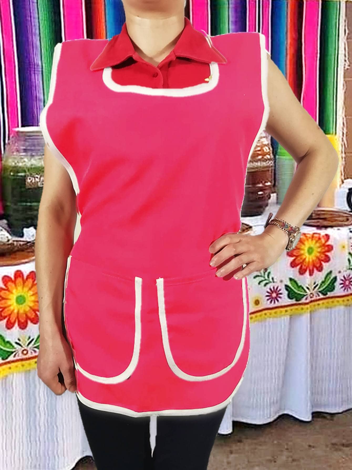 Coat Two Bags Apron With Edge Apron Cleaning Jacket - Hot Pink - View 1