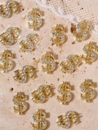 5 件美甲装饰发光合金美元硬币和符号设计粘性水钻用于美甲 DIY 指甲饰物指甲宝石美甲用品指甲