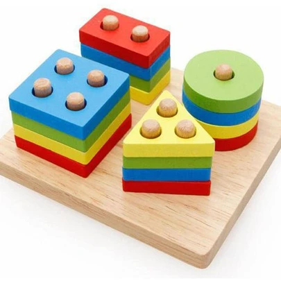 圣诞装饰木制几何建筑拼图匹配玩具，用于认知颜色和形状识别以及儿童早期教育学校用品