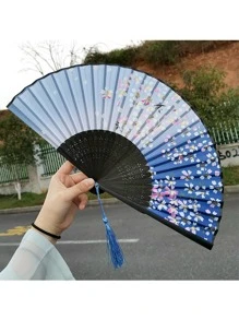 竹子折扇女士中式古董扇學生禮品扇,不附帶扇支架 - 彩色 - 查看 4