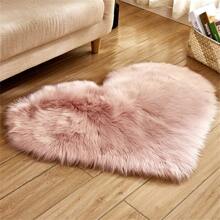 1pc Deluxe Fluffy Faux Wool Heart Shaped Rug, Thick Fur Carpet For Bedroom And Living Room - Baby Pink - View 1