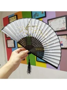 竹子折扇女士中式古董扇學生禮品扇,不附帶扇支架 - 彩色 - 查看 3