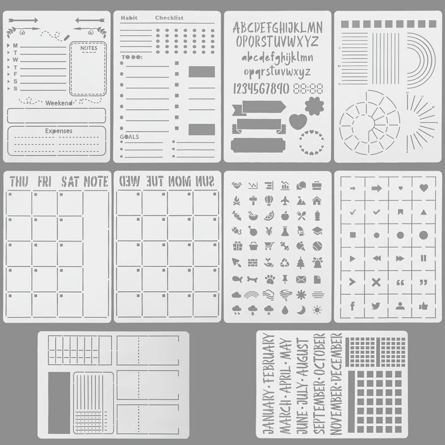 10入組日記模板，垃圾日記筆記本日記剪貼簿DIY繪圖模板日記模板規劃師模板 - 白色 - 查看 1
