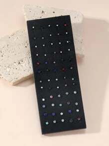 60 piezas Surtido de tallas Tachuelas de nariz de acero inoxidable con rhinestones - Multicolor - Ver 2