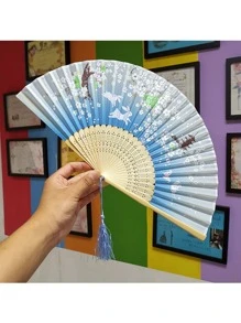 竹子折扇女士中式古董扇學生禮品扇,不附帶扇支架 - 彩色 - 查看 1