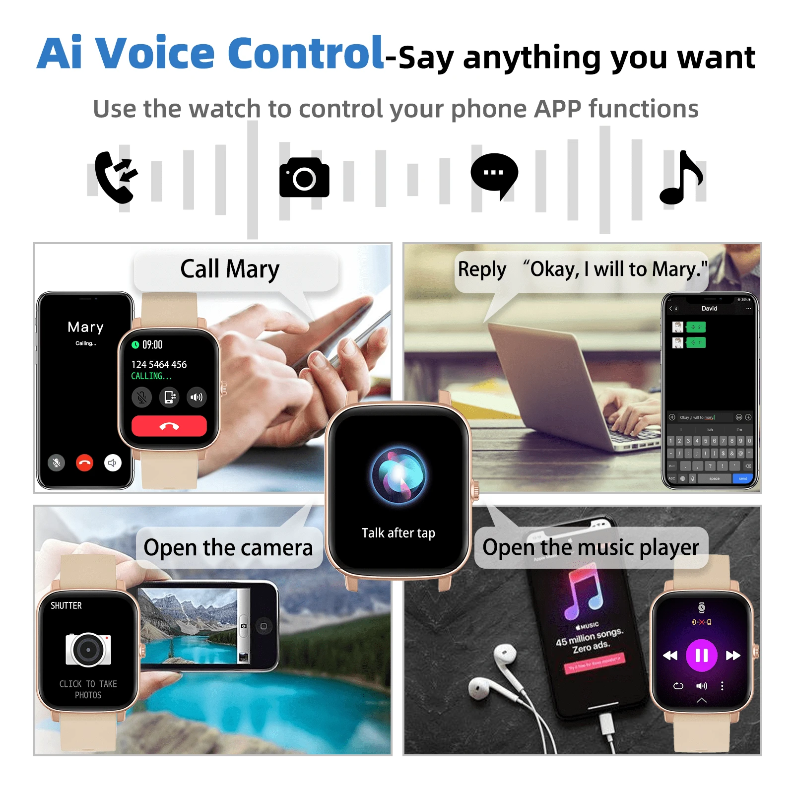 DXPICR 1.7" Touchscreen Rechargeable Smart Watch (Make/Answer Calls