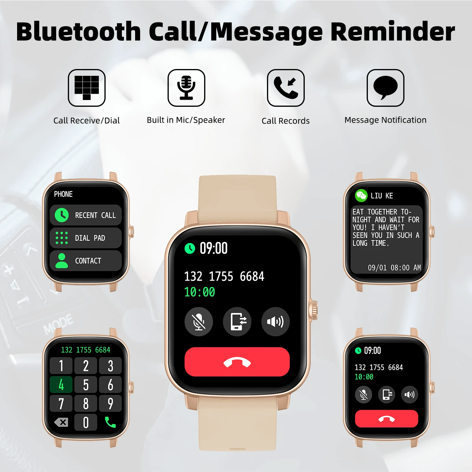 DXPICR 1.7" Touchscreen Rechargeable Smart Watch (Make/Answer Calls