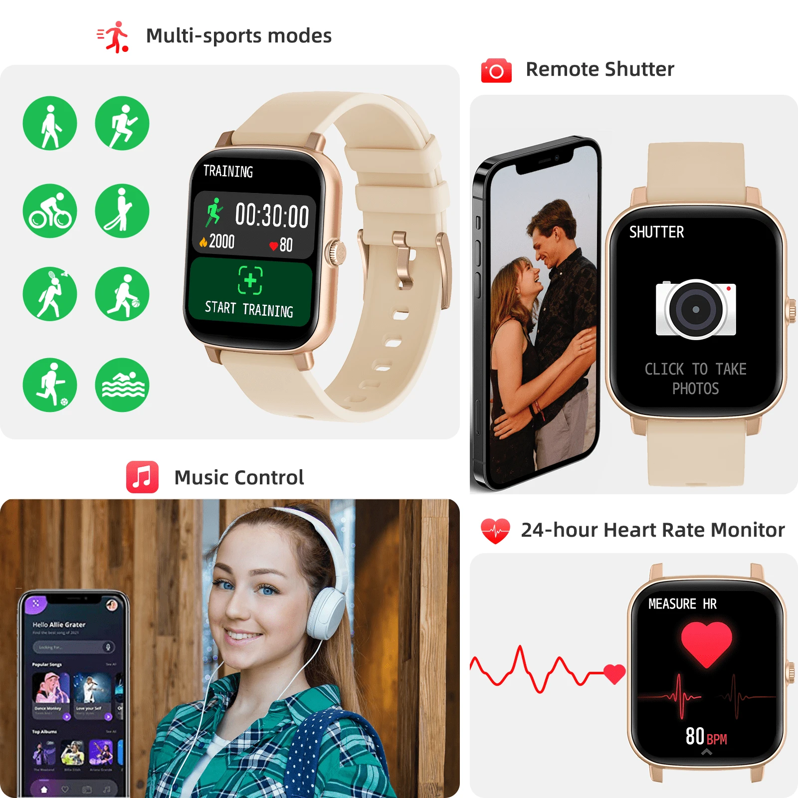 DXPICR 1.7" Touchscreen Rechargeable Smart Watch (Make/Answer Calls