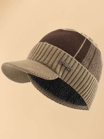 JZML 1pc Men's Knitted Sport Beanie With Embroidered Logo And Plush Lined Brim Boho