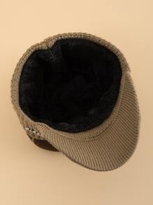 JZML 1只男式針織運動鴨舌帽，帽沿鑲嵌刺繡標誌，毛絨內裡，波西米亞風格 - 卡其色 - 查看 4