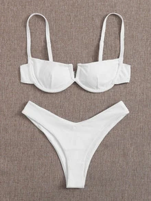 素色帶鋼圈比基尼泳裝