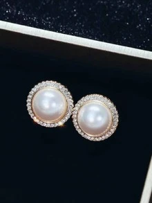 4入組奢華時尚甜美l型仿珍珠吊墜項鍊耳環戒指,女士宴會婚禮珠寶配件,友情紀念禮物 - 金黃色 - 查看 5