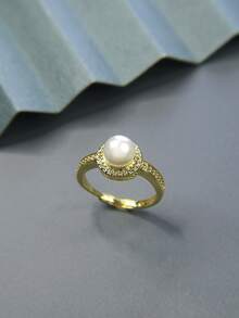 4入組奢華時尚甜美l型仿珍珠吊墜項鍊耳環戒指,女士宴會婚禮珠寶配件,友情紀念禮物 - 金黃色 - 查看 6