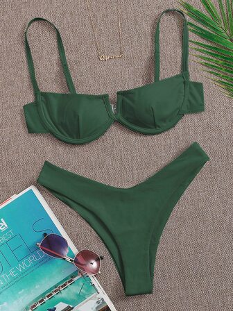 羅紋帶鋼圈比基尼泳裝