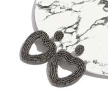 Hình Học Hạt Bông tai stud Với Màu xám Hình trái tim Chi tiết Thích hợp Đối với phụ nữ - Bạc - Xem 2