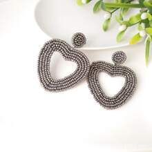 Hình Học Hạt Bông tai stud Với Màu xám Hình trái tim Chi tiết Thích hợp Đối với phụ nữ - Bạc - Xem 3