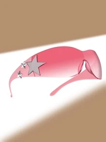 1件 Y2K 风格运动糖果色一体式时尚眼镜街头风沙滩配饰女士眼镜太阳镜基础款秋冬女装商务休闲礼品 - 粉色 - 查看 2