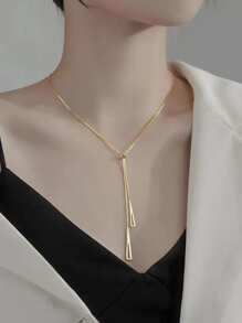 Minimalist Y Lariat Necklace - Yellow Gold - View 1