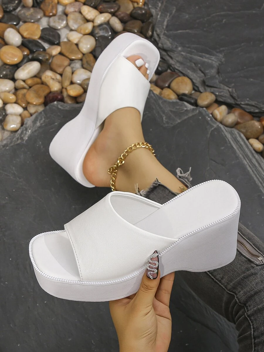 Dép Gót Nêm Thời Trang Mùa Hè Cho Nữ, 2023 Phong Cách Mới Peep Toe Đáy Dày Xăng Đan Có Đế Chống Trượt - trắng - Xem 1