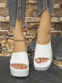 Dép Gót Nêm Thời Trang Mùa Hè Cho Nữ, 2023 Phong Cách Mới Peep Toe Đáy Dày Xăng Đan Có Đế Chống Trượt - trắng - Xem 3
