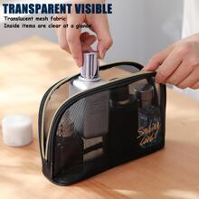 網眼扁平化妝包，黑色化妝包收納化妝品組織箱 - 黑色 - 查看 3