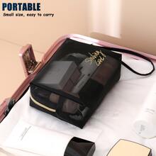 網眼扁平化妝包，黑色化妝包收納化妝品組織箱 - 黑色 - 查看 5