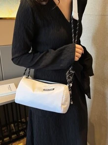 女士斜挎包,圓形圓筒造型,休閒,多用途單肩包,時尚 - 白色 - 查看 2