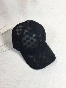 1入女士白色網眼刺繡小花棒球帽，夏季輕盈透氣防曬帽 - 黑色 - 查看 3