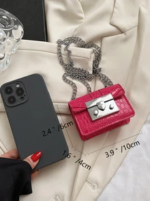 迷你時尚單肩包帶金屬鏈 - 玫紅色 - 查看 5