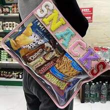 1pc Embroidered Letter Transparent Shopping Snack Bag, Waterproof Cosmetic Pouch - Pink - View 2