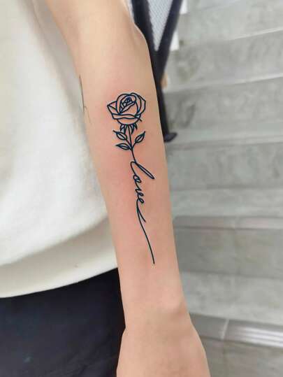 1 件玫瑰纹身贴纸，草本半永久防水纹身贴纸，男女临时手臂/身体纹身贴纸，时尚玫瑰和英文字母设计，可持续 7-14 天