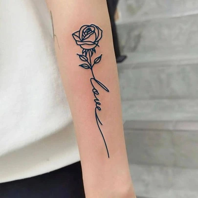 1 件玫瑰纹身贴纸，草本半永久防水纹身贴纸，男女临时手臂/身体纹身贴纸，时尚玫瑰和英文字母设计，可持续 7-14 天