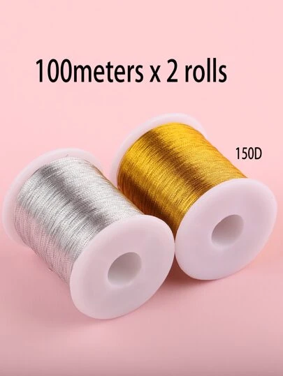 2 rullar 100 m guld- och silverfärgstråd för smyckestillverkning, pysselpärlhalsband armband