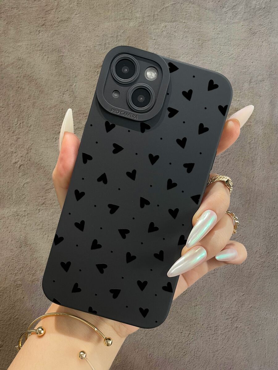 1 个黑色眼睛印花、波尔卡圆点和心形装饰保护手机壳，边缘柔软，全覆盖，创意可爱，兼容 Iphone11/12/13/14/6/6s/6plus/7/8/se/7plus/8plus/x/xs Max/xr/11pro/12pro/13pro/14pro/12mini/13mini/11promax/12promax/13promax/14promax/14plus - 黑色 - 查看 1