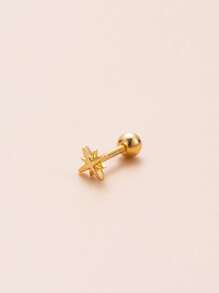 1pc Simple & Fashionable & Versatile Stainless Steel Smooth Herringbone Stud Earring - Yellow Gold - View 2