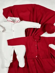 Saida Maternidade Menina Bebe Macacao Tricot - Vermelho - Visão 2