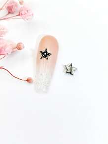 10入組金屬海星美甲吊飾，復古巴洛克風格，朋克搖滾明星設計 - 銀色 - 查看 9