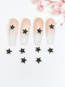 10入組金屬海星美甲吊飾，復古巴洛克風格，朋克搖滾明星設計 - 銀色 - 查看 1