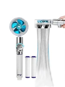 New Upgrade High-Pressure Shower Heads, Handheld Turbo Fan Shower, Hydro Jet Shower Head Kit With 3 Filters And Pause Switch, Water Softener Shower Head Hydro Shower Jet Head Turbocharged Shower Head, The Shower Head Is Thickened To Make It Durable Bathroom Bathroom Accessories Bathroom Tools - Blue - View 3