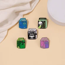 5pcs Creative Ladies' Milk Carton Design Metal Scarf Ring, Alien & English Alphabet Pattern Clothing Bag Accessory Badge - Multicolor - View 2