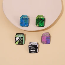 5pcs Creative Ladies' Milk Carton Design Metal Scarf Ring, Alien & English Alphabet Pattern Clothing Bag Accessory Badge - Multicolor - View 6