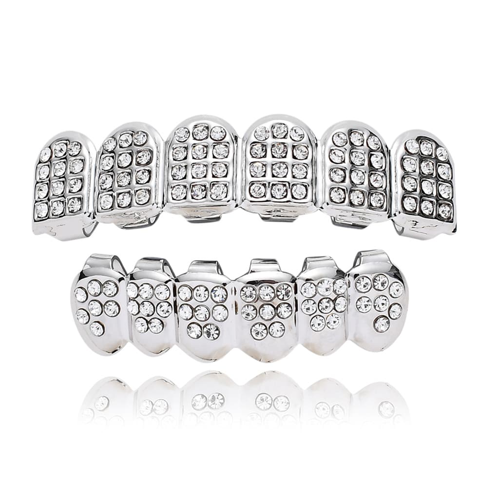 Moda deslumbrante hip hop dientes grillz - Plateado - Ver 1