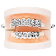 Moda deslumbrante hip hop dientes grillz - Plateado - Ver 4